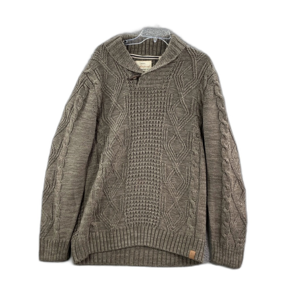 Weatherproof Vintage Sweater Men XL Chunky Cable Knit Shawl Neck Classic Corpore